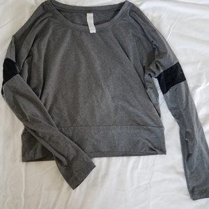 Soft cropped grey black mesh yoga top